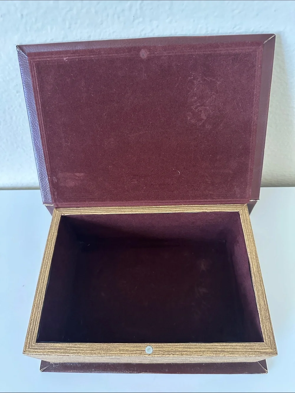 Decorative Faux Book Jewelry Trinket Storage Box Burgundy Lined Interior